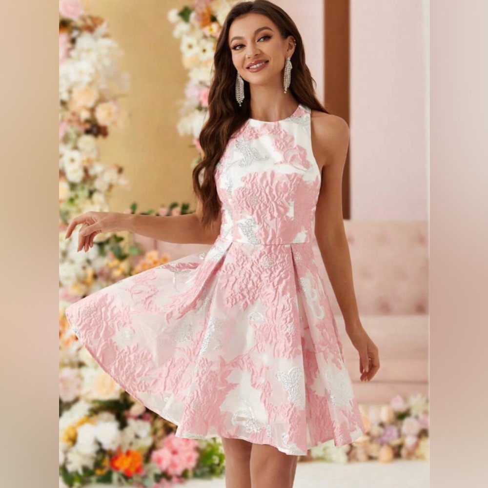 Belle Mesh Jacquard Fabric, Cut-Out Back With Bow Details, Party Cocktail Dress